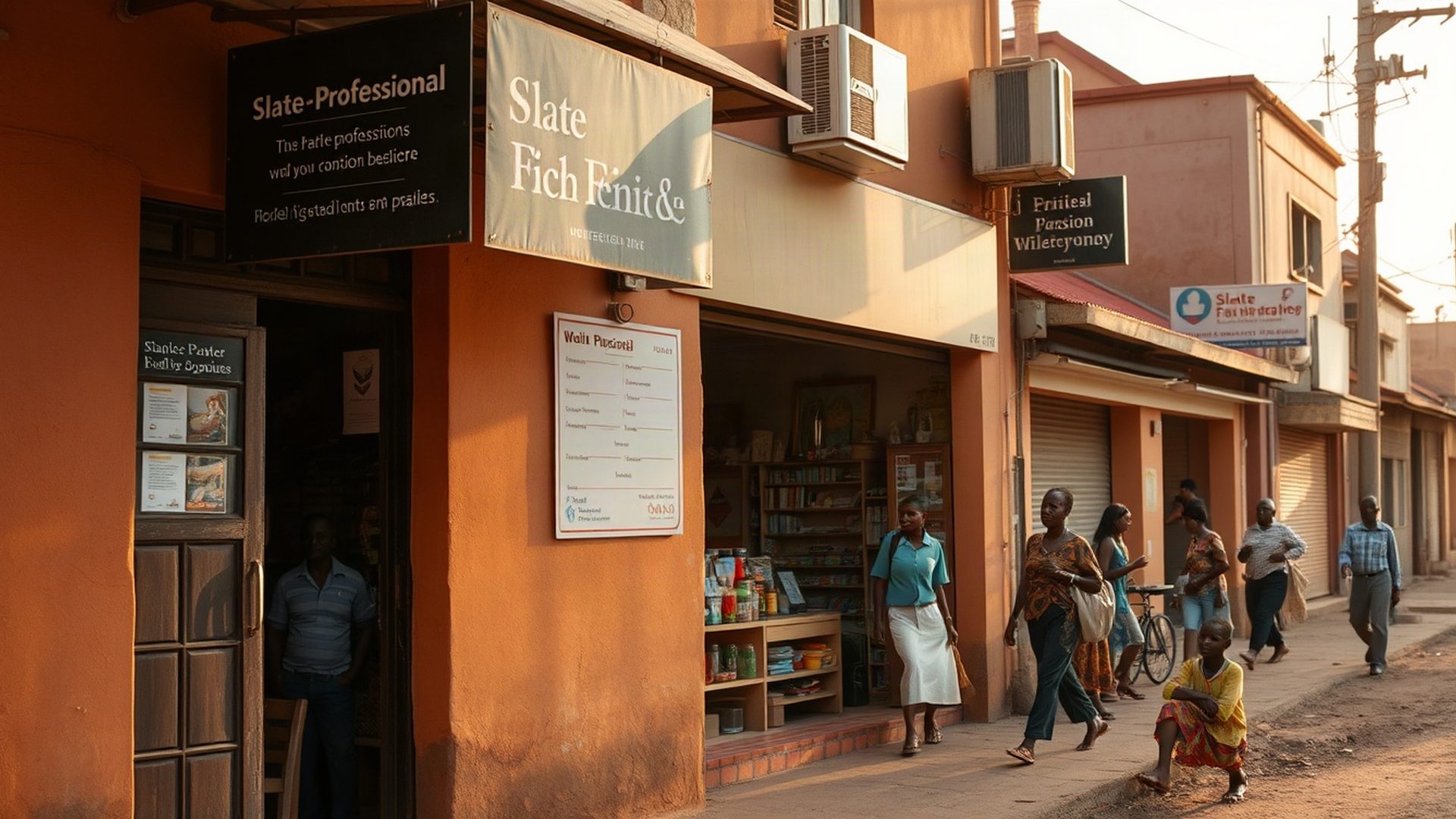 A small business shopfront on a Malindi coastal road in warm morning light